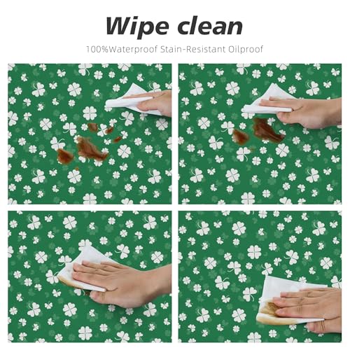 Image of St Patricks Day Tablecloth 60x60 Inch Round Shamrock Table Cover Waterproof Wipeable for Kitchen Restaurant Home Parties Holiday Party Decor