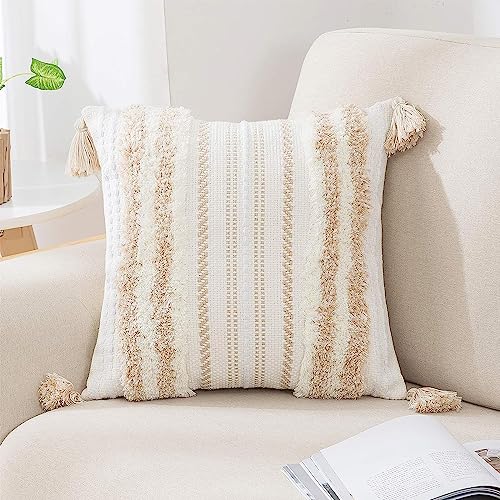 decorUhome Khaki and Cream White Throw Pillow Cover 18x18 Pack of 1