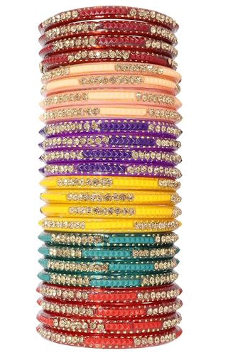 Image of NMII Fancy Glass Bangle Set For Women & Girls | Kada Bangles For Daily Use | Kaanch Ke Kade | Multicolor Kada Set | Chudi For Women | Fancy Women's Bangles For Wedding, Party & Gift