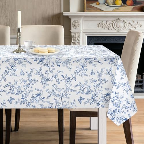 hometrixx Nappe Rectangulaire Anti Tache Fleur Bleu Floral Vintage Ferme Nappe de Table Lavable Imperméable Lavable en Machine Polyester pour Salle à Manger...
