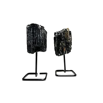 REBUY Black Tourmaline Stone Rough Stand for Powerful Protection Against Negative Energy, Home Decore, Office Table Decore, Reiki Heling and Meditation