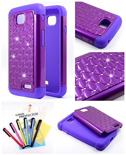 Thousand Eight(TM) For LG Optimus L70 Diamond Studded Silicone Rubber Skin Hard Case + [FREE LCD Screen Protector Shield(Ultra Clear)+Touch Screen Stylus] (Diamond purple/black)