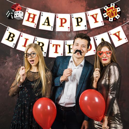 Image of Casino Happy Birthday Banner Casino Theme Party Decorations Poker Game Birthday Party Banner for Poker Party Decorations Las Vegas Night Themed Decor Supplies