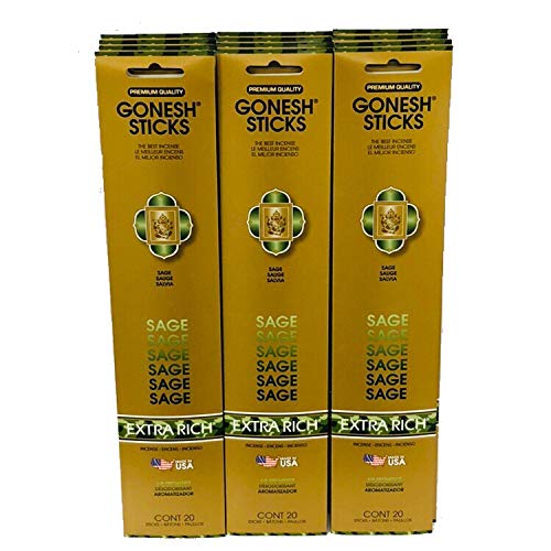 Gonesh Incense Sticks Extra Rich Collection Sage 12 Pack (20 Sticks