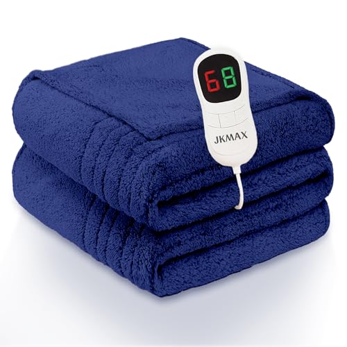 JKMAX Heated Electric Blanket Full Size - 72"x84" Heating Blanket with 10 Heating Levels & 5 Time Settings Over-Heat Protection, Winter Warmer for Adults with ETL Certification(Navy Blue)