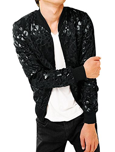 uxcell Men's Long Sleeve Lightweight Zipper Leopard Print Bomber Jacket Black M US 38