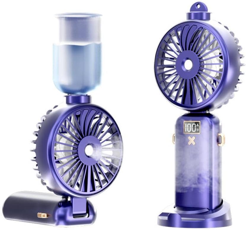 Goodern Portable Handheld Misting Fan with Digital Display,5000mAh USB Rechargeable Handheld Personal Mister Fan 90ยฐ Foldable Mini Desk Fan 5 Wind Speed Water Spray Mist Fan for Travel Outdoor Makeup