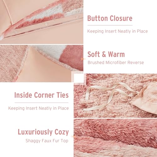 Intelligent Design Soft & Cozy Shaggy Faux Fur Duvet Cover Set, Trendy Ombre Design with Vibrant Color, All Seasons Soft Microfiber Duvet Bedding Cover, Sham, Cassie, Full/Queen Blush Multi 3 Piece - Thumbnail 4