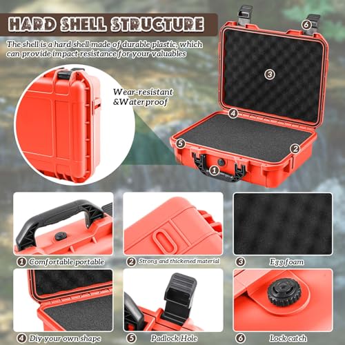Image of Relaxweex 1 Pcs Waterproof Hard Case with DIY Customizable Foam Insert Portable Protective Case with Knife for Camera Drones Equipments Tools Test Instruments(Reddish Orange,8.5 x 6.5 x 3.7 Inch)