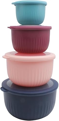 Vista 327 de COOK WITH COLOR - Juego de tazones de preparación profundos con tapas, para mezclar, de plástico, pequeños y apilables (color rosa/gris)