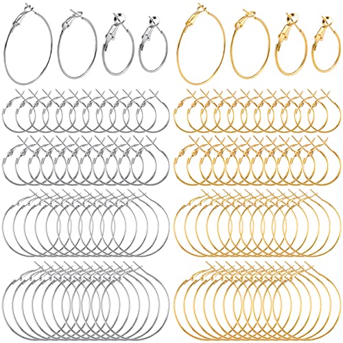 PAGOW 96Pcs Hoop Earrings Finding Hypoallergenic Alloy Round Earring Hoops for Jewelry Making Open Beading DIY Earrings Craft Art Accessories