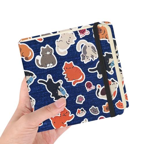 Image of 4.8 inch Pocket Sketch Book,80gsm Hardcover Art Sketchbook for Drawing Journal | Cloth Cover,80gsm Blank Paper,96Sheets,Lay-Flat,Portable Travel Creation Paint Diary Memo Planner,Dry MediaLine Ball Cat