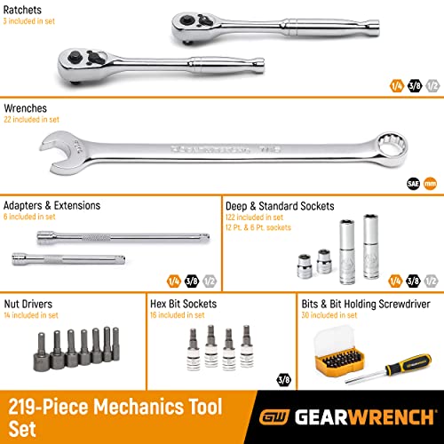 Image of GEARWRENCH 219 Pc. Mechanics Tool Set in 3 Drawer Storage Box - 80940