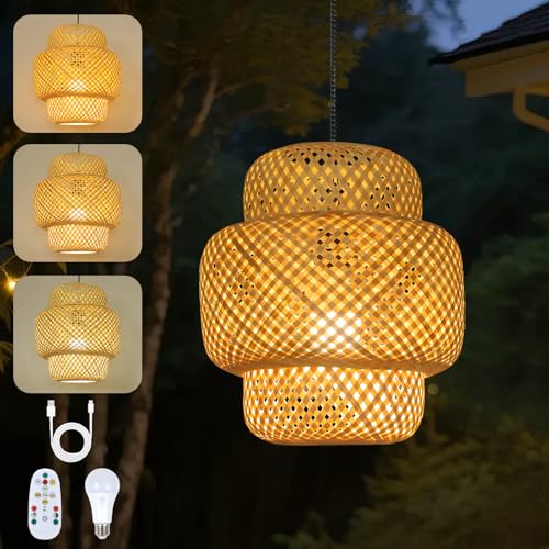 HMVPL Battery-Operated Bamboo Chandelier with Remote