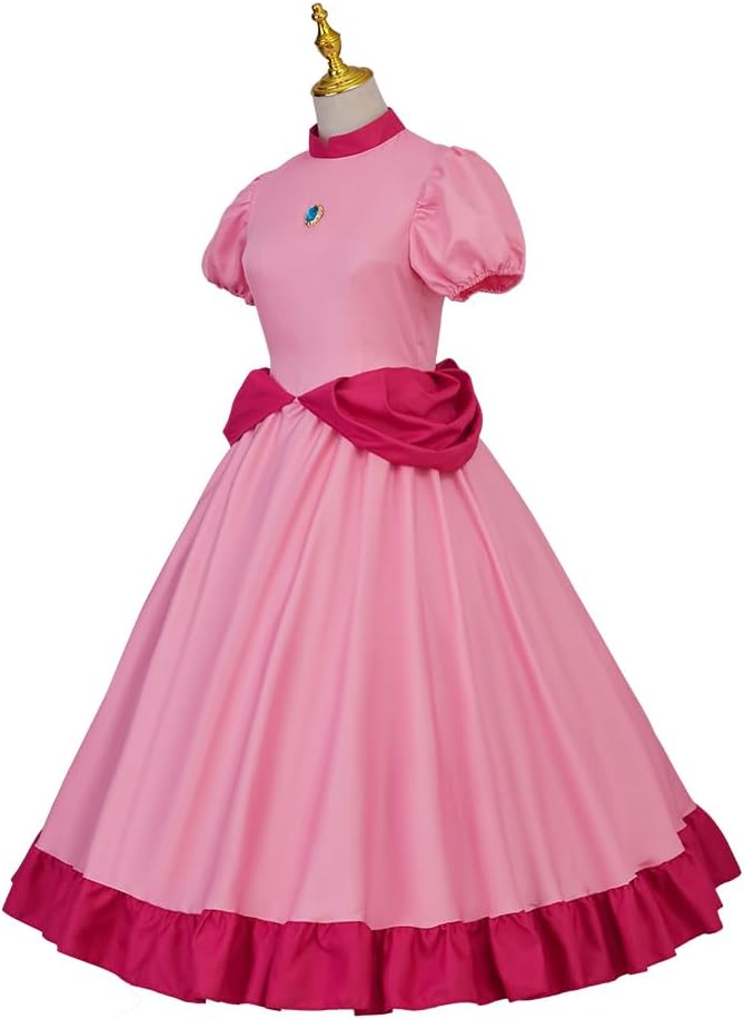 RocailleCos Adult Pink Princess Cosplay Costume Pink Dress with Crown Halloween Party Outfits for Women - Image 2