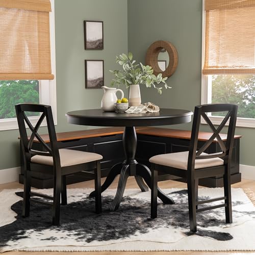 Linon-Harris-Black-and-Walnut-Four-Piece-Backless-Nook-Dining-Set-with-Round-Dining-Table-and-Set-of-Dining-Chairs Linon Harris Black and Walnut Four Piece Backless Nook Dining Set with Round Dining Table and Set of Dining Chairs