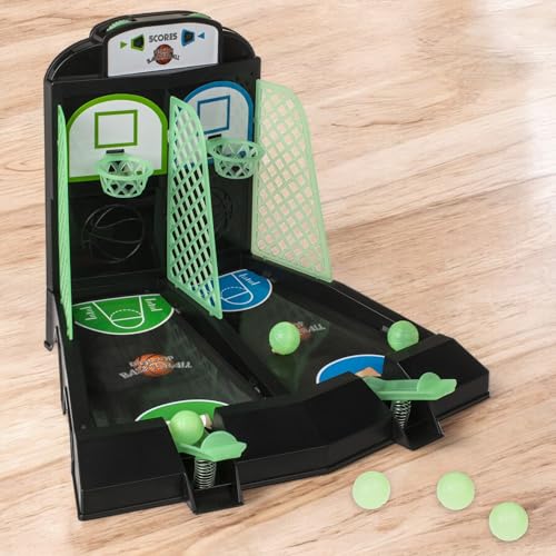 MIJOMA Basketball Tischspiel – Leuchtendes Arcade-Spiel für 2 Spieler – Glow-in-The-Dark Basketball-Set mit 6 Bällen – Geschicklichkeitsspiel für Kinder & Erwachsene