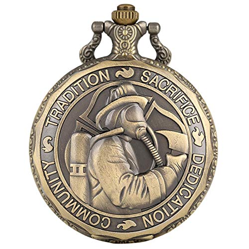 Akopiuto Retro Saint Florian Patron Saint of Fire Fighters Challenge Quartz Pocket Watch Tradition Sacrifice Dedication Community Gift 30cmChain