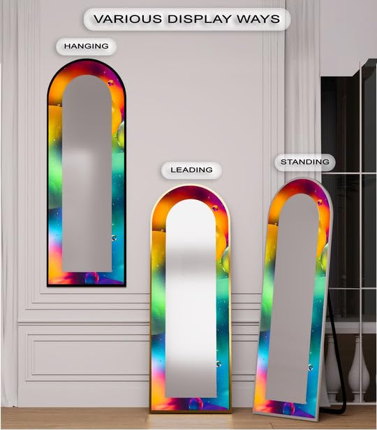 Specchio da pavimento astratto a lunghezza intera, 50,8 x 160,2 cm (larghezza x lunghezza), specchio da pavimento colorato con cornice nera