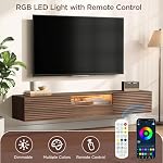 63" Floating TV Stand for TVs up to 75", Fluted Entertainment Center with Remote Control for LED Lights, Wall Mounted Shelf, Mid-Century Modern TV Console w/Glass Door for Living Room (Walnut)