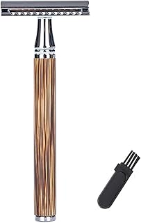 1 PC lâmina de segurança de lâmina dupla com cabo de madeira natural de bambu lâmina de barbear liga barra recortada lâmina de lâmina dupla lâmina de barbear cabeça de pente aberto para homens