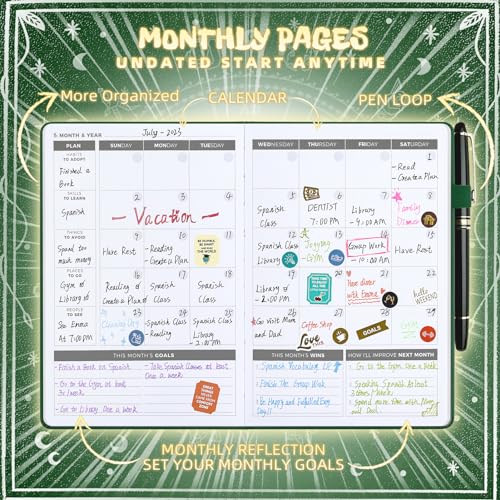 Ospelelf Leather Undated Daily Planner 2024-2025 (5.5 x 8.5\'\'), Weekly & Monthly Life Planner, Organizer Notebook & Productivity Journal. 7 Months, A5 Hardcover, Start Any Time + Stickers(Dark Green) - Thumbnail 3