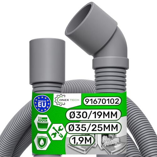 Tubo Scarico Lavastoviglie Universale 1,9 m Interno Ø 30/19 mm Esterno Ø 35/25 mm Dritto e Angolato 45° con Codice Originale 91670102 per Candy - MADE IN EU - Garanzia di 5 Anni - ONIX TECH