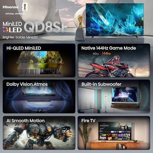Hisense 65QD8SF - 65" Hi-QLED 144Hz Mini-LED Fire TV, Quantum Dot Technology, 600 Nits, Wide Color Gamut, 4K Upscale, Dolby Vision IQ, Dolby Gaming, Film Maker Mode, HDR Gaming Mode (2026 Model) by Hisense - Image 3