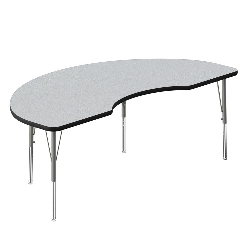 Correll 36"x72" Kidney Shaped Classroom Activity Table, Height Adjustable (19"-29"), Gray Granite Durable Thermal Fused Laminate Top, Silver Mist Base, Black Edge, School Furniture, Made in The USA