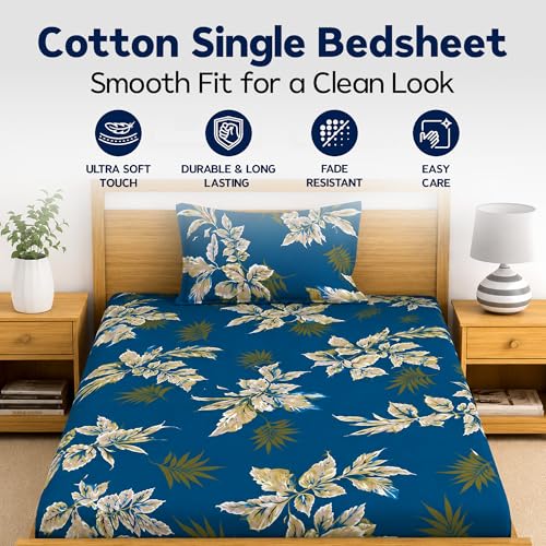 Image of DECORUM Glace Cotton Single Bedsheet with 1 Pillow Cover | Soft, Durable, Lightweight & Skin-Friendly Fabric| Suitable for Single /Diwan Bed Size