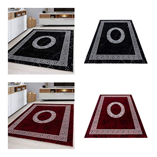 Ayyildiz Teppich-Designer Teppich Modern Marmor Optik Mäander Muster, Polypropylen, Rot, 120 X 170