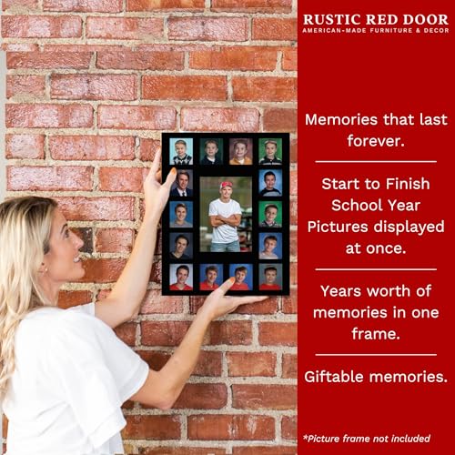 Image of Rustic Red Door Co. School Years Reclaimed Wood Picture Frame with Mat - 11x14 Wooden Framed 15 Photo Collage Mat Pre-School & Kindergarten to 12th Grade High School Graduation (Class of 2041, Black)