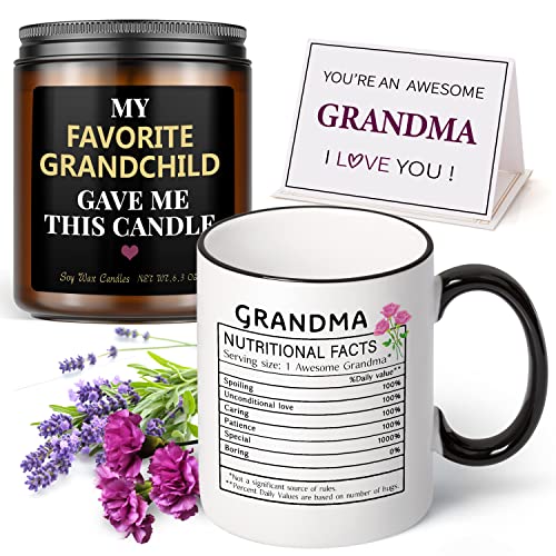 Tuobsm Mothers Day Gifts For Grandma -Funny Grandma Nutritional Facts Coffee Mug And Candle - Grandma Birthday Gifts, Best Grandma Gifts, Gifts For Grandmother Nana Birthday #TOP15