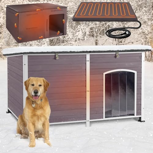 Heated Outdoor Dog House with Insulation and Metal Frame