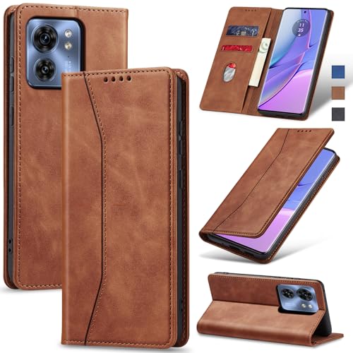 Image of Jasonyu Case for Motorola Edge 40 Leather Wallet Flip Cover with Card Holder,Kickstand, Magnetic Closure,TPU Shockproof Phone Case Compatible with Motorola Edge 40 (Brown)