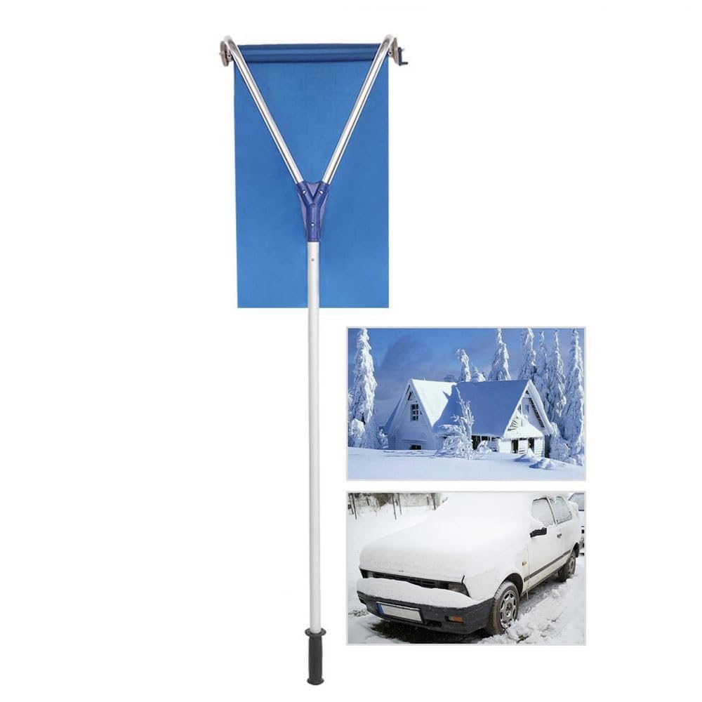 Râteau à Neige télescopique en Aluminium avec bâche coulissante - Outil de déneigement et de prévention des barrages de Glace pour la Maison, Le Garage et l'abri de Jardin - Équipement de sé