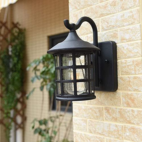 Lámpara de pared , Luz de pared rústica for exteriores V-intage Lámpara de pared negra Impermeable IP44 Luz de pared de aluminio y vidrio for exterior / interior Entrada de la casa Pasillo Jardín Corr