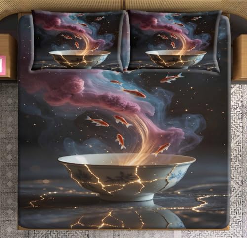 Image of King Size Printed Bedsheet Set with 2 Pillow Covers | Modern Geometric Design | Lightweight & Durable Soft Microfiber | Modern Printed Design (DESIGN38)