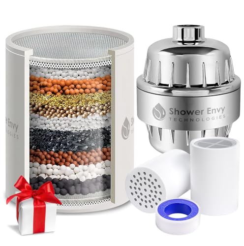 Shower envy 15-Stage Shower Filter High-Pressure Filtered Shower Head with Vitamin C & E Removes Impurities for Healthier Skin & Hair Universal Fit for All Showers
