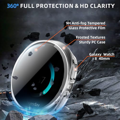 GEEDOOWIN 2 Pack Privacy Screen Protector Case for Samsung Galaxy Watch 9/8 40mm, Hard PC Bumper + HD Anti-Fog Tempered Glass Protective Film, Screen Protector Case, Overall Protective Cover, Clear by GEEDOOWIN - Used condition - Image 3