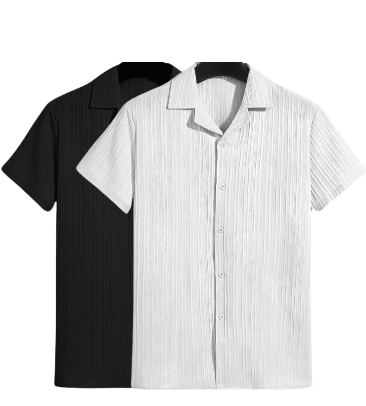 Men's Textured Short Sleeve Button Down Shirt, Collared Pack of 2-picture-44