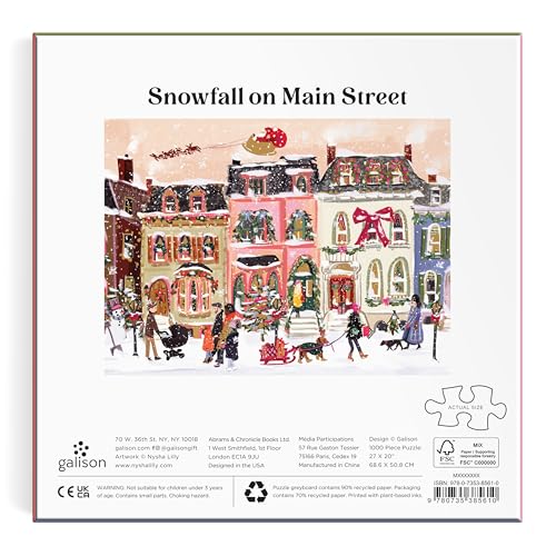 Galison - Puzzle Rompecabezas de 1000 piezas Snowfall on Main Street con acentos dorados ilustrado por Nysha Lilly, tema navideño, tamaño terminado 27" x 20" miniatura 3