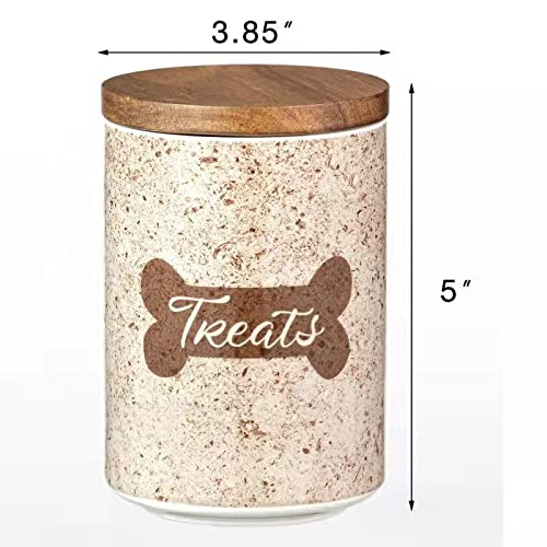 Dog Treat Container Airtight, Ceramic Treat Jar For Dogs, Dog Treat Canister With Wooden Lid, Dog Food Storage Container Holder For Cookies, Biscuits, And Snacks, 3.85" Dia X 5H" #TOP1