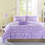 Mizone Girls 4-Piece Comforter Set - Purple. Twin Girls Comforter Sets. Twin Comforter Set For Teens. Gorgeous Purple Girls Bedding Sets. Your Girl Will Adore This Ruffled Bedding Set for Her Room. Includes Twin. (Twin/TXL)