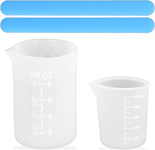 2 Stück Silikon Messbecher Gießpulver, 100ml/250ml Silikonbecher zum Gießen mit Skala Mischbecher Epoxidharz mit Rührstab für Epoxidharz Gießformen, Wachsen, DIY Handmade, Basteln, Labor