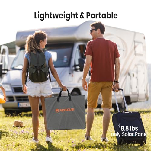 Image of FlexSolar 120W Portable ETFE Solar Panels for Power Station Generators 20.9V Foldable Solar Cell Monocrystalline Chargers with Kickstand P68 Waterproof Power Outage Emergency for Camping Van RV