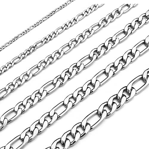Monily 24K Gold-Plated Figaro Chain Stainless Steel 3mm 4mm Chain Necklace for Men & Women
