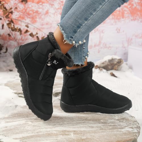 Image of Winter Snow Boots for Women Men, Lightweight Water-Resistant Boots | faux fur lining, rubber sole, warm winter wear, dog walking, errands, light snow, indoor outdoor