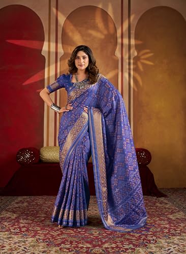 Image of MADHUHANSH Women's Cotton Silk Saree with Unstitched Blouse Piece Zari Weave and Floral Pattern | Heavy Embroidery Saree for Women | Interview Saree for Women | Readymade Blouse with Saree Set