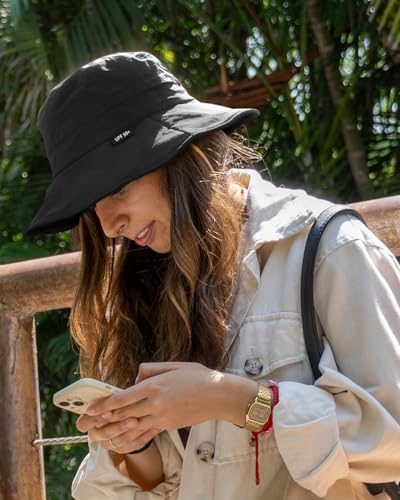 Creekstone Regenhut Damen Herren Wasserdicht, Sonnenhut UV Schutz, Floppy Bucket Hat Eimerhut, Outdoor Hut Faltbar für Wandern Fischerhut (DE/NL/SE/PL, Alphanumerisch, Einheitsgröße, Schwarz)